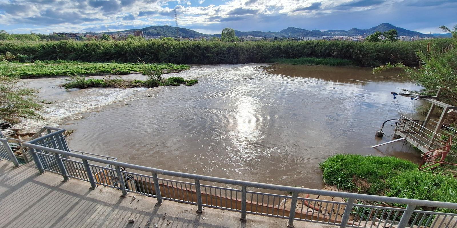 El río Llobregat a su paso por Sant Joan Despí, con Collserola al fondo